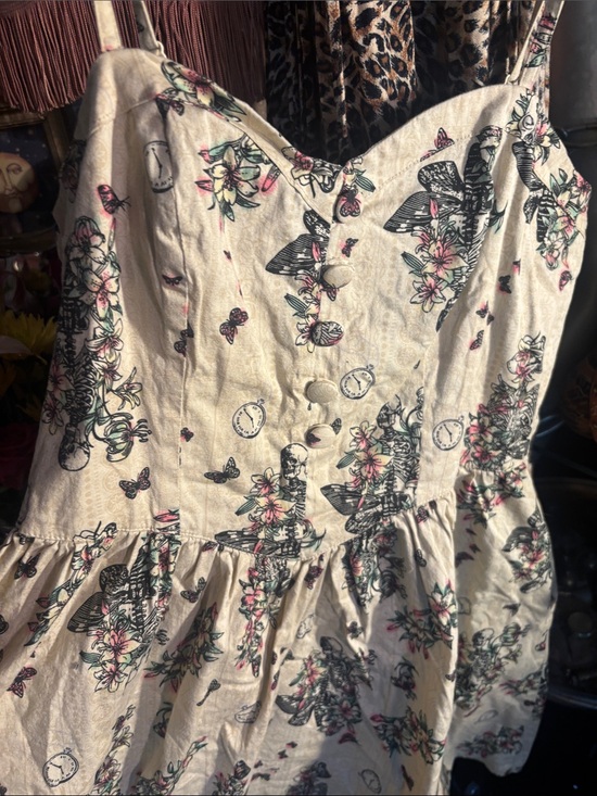 Hell Bunny Dresses & Skirts - Hell Bunny Cream Midi Dress with Black, Pink & Green Floral Print